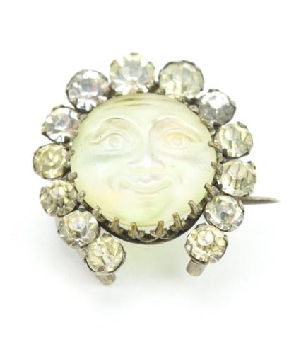 Antique Carved Moon Face & Paste Pin (1 of 6)
