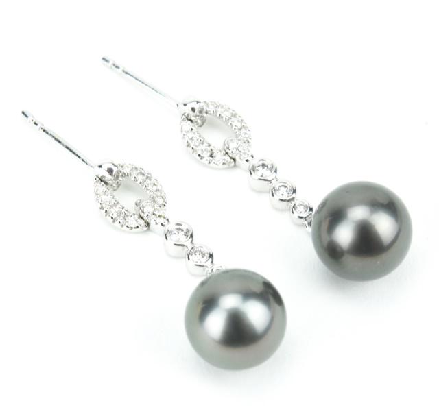 18K White Gold Blue Akoya Pearl & Diamond Earrings (1 of 5)