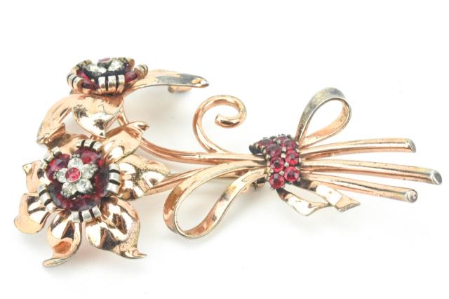Pennino Sterling & Faux Ruby Floral Spray Brooch (1 of 6)