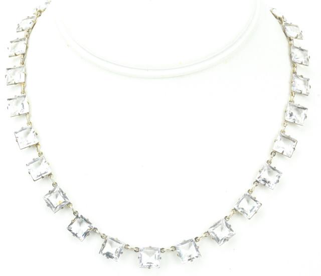 Antique Art Deco Sterling & Clear Paste Necklace (1 of 6)
