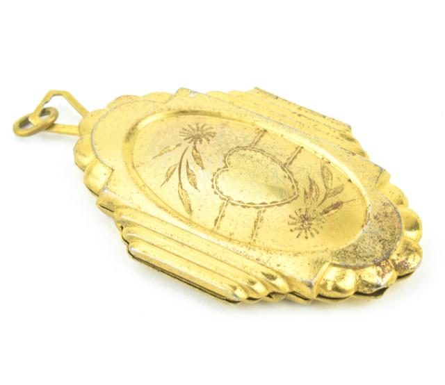 Retro Era Art Deco Style Gold Filled Locket: Retro Era Art Deco Style Gold Filled Locket Necklace Pendant. Measures just over 2.25 inches in length.