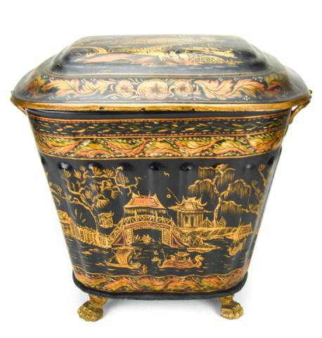 Vintage Hand Painted Tole Chinoiserie Coal Scuttle (1 of 9)