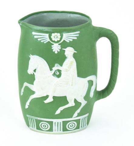 Antique Green White Equestrian Jasperware Pitcher (1 of 7)