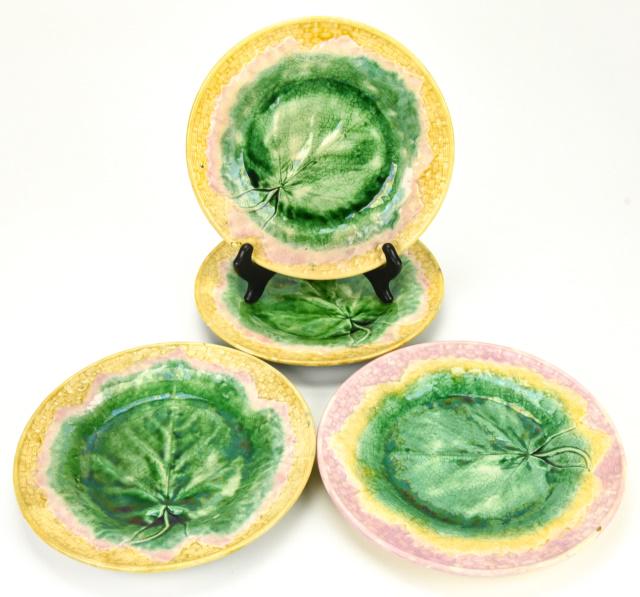 4 Antique GSH Majolica Maple Leaf Motif Plates (1 of 9)
