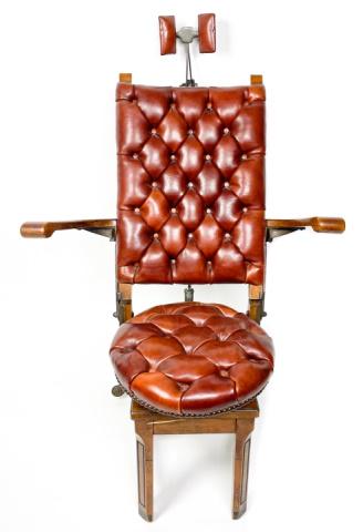 Antique 19th C Tufted Leather & Oak Dental Chair (1 of 9)