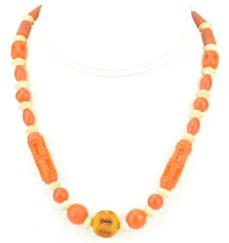 Vintage Carved Faux Amber Bakelite Bead Necklace (1 of 6)