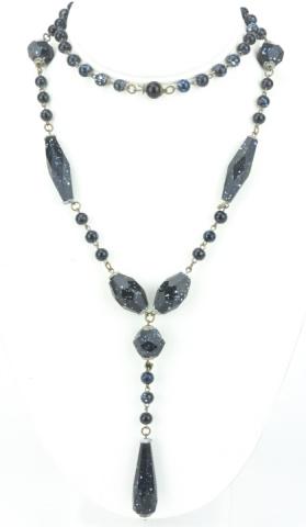 Antique Art Deco Art Glass Bead Necklace w Pendant: Antique Art Deco Art Glass Bead Necklace w Pendant. Having speckled art glass beads. Measures 30 inches plus pendant drop.