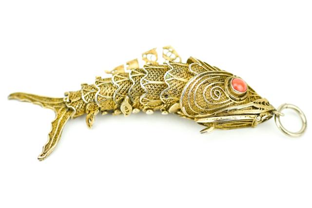Antique Chinese Gilt Silver Coral Koi Fish Pendant (1 of 6)