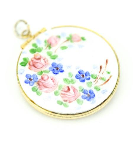 Vintage Guilloche Enamel Floral Locket Pendant: Vintage Guilloche Enamel Floral Motif Locket Necklace Pendant. Measures 1.5 inches in length, plus bail.