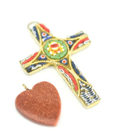 Antique Italian Micro Mosaic & Goldstone Heart (1 of 7)