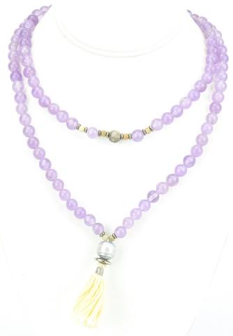 Amethyst Beaded Necklace Strand w Tassel Pendant (1 of 7)