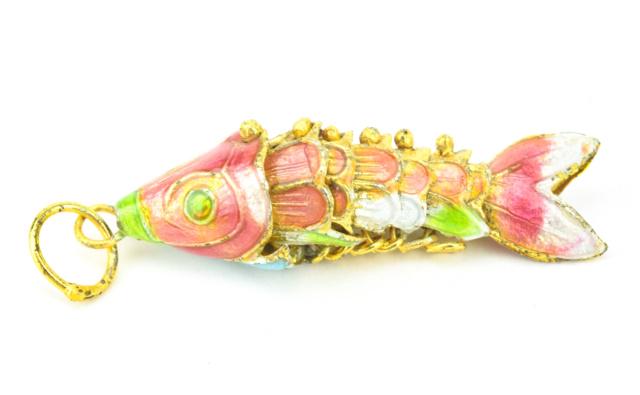 Vintage Chinese Gilt & Enamel Koi Fish Pendant (1 of 5)