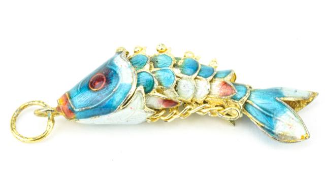 Vintage Chinese Gilt & Enamel Koi Fish Pendant (1 of 6)