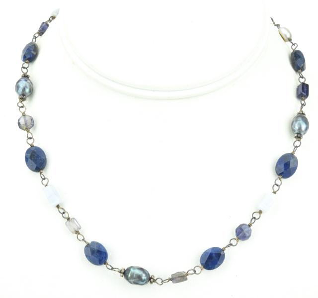 Sterling Agate Amethyst Pearl & Sodalite Necklace (1 of 6)