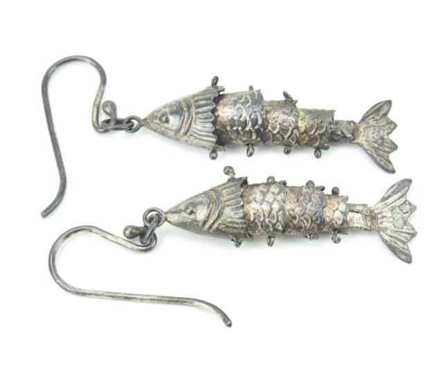 Pair of Antique Chinese Silver Koi Fish Earrings (1 of 5)