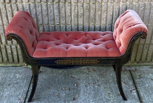 Duncan Phyfe Ebonized Tufted Velvet Bench (1 of 5)