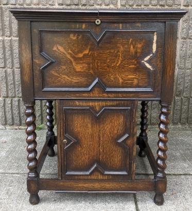 Antique Arts & Crafts Dry Sink w Solomonic Columns: Antique Arts & Crafts Dry Sink with Solomonic Columns. Includes keys. Measures 31 inches x 24 inches x 21 inches.