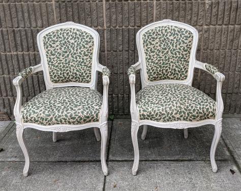 Pair Louis XV White Washed Upholstered Armchairs (1 of 5)