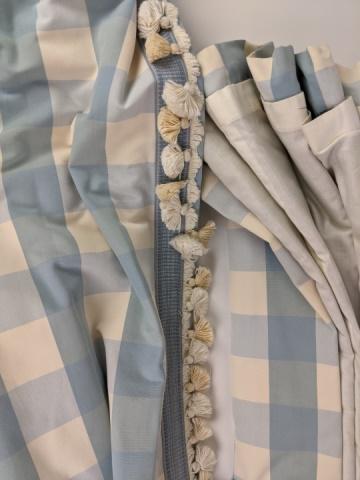Custom Blue and White Checked Tasseled Drape (1 of 3)
