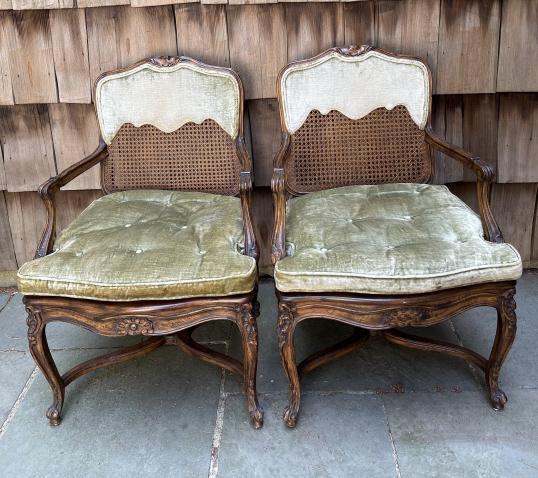 Pair Louis XV Caned & Upholstered Arm Chairs (1 of 10)