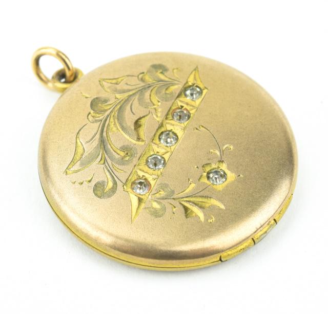 Antique 19th C Chased & Paste Set Locket Pendant (1 of 6)