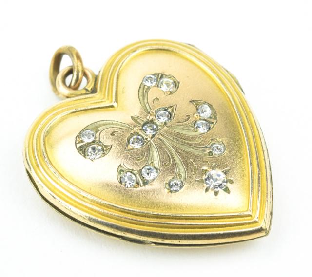 Antique C 1900 Heart Locket Pendant w Paste (1 of 6)