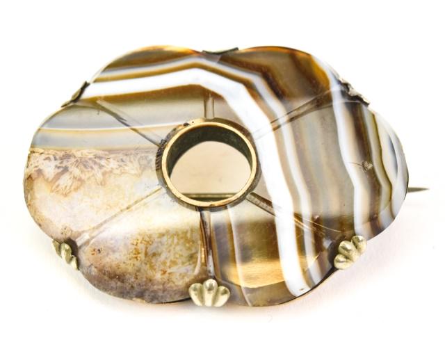 Large Antique 19th C Scottish Gold & Agate Brooch (1 of 5)