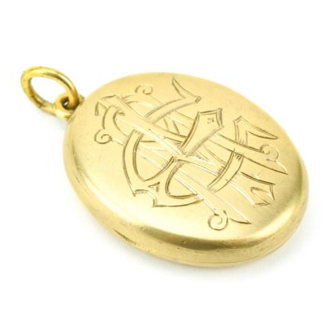 Antique 19th C Victorian Monogrammed Gilt Locket: Antique 19th C Victorian Monogrammed Gilt Locket. Measures just over 1.5 inches in length.