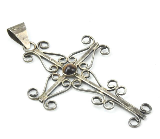 Vintage Large Scale Sterling & Tiger's Eye Cross (1 of 7)