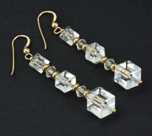 Pair of Antique Art Deco Rock Crystal Earrings: Pair of Antique Art Deco Rock Crystal Earrings. Gold filled wire / beads. Each measures 2.5 inches in length.