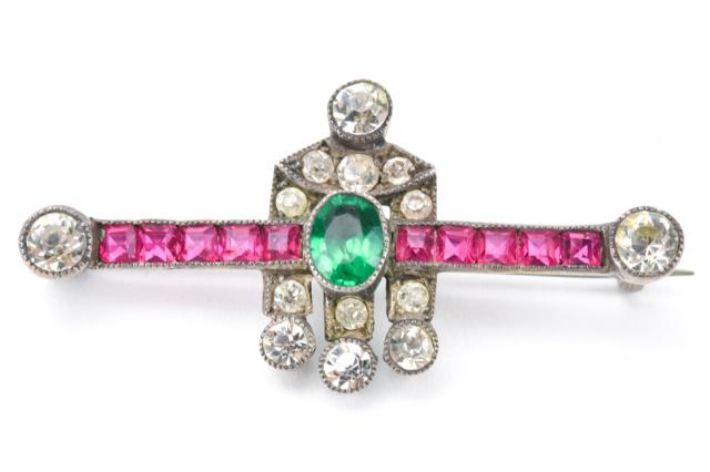 Antique Edwardian Silver & Emerald Paste Pin (1 of 6)