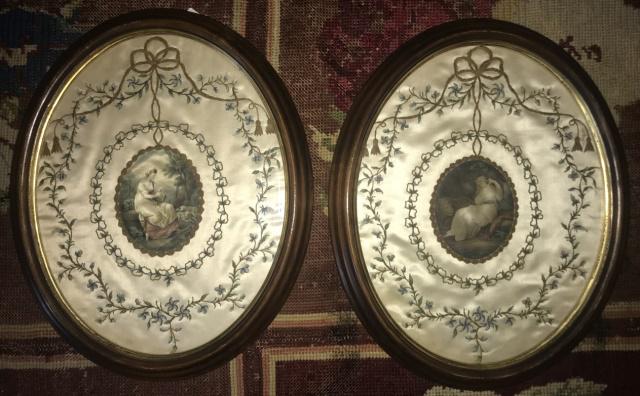Pair of Antique English Oval Framed Silk Tapestry (1 of 5)