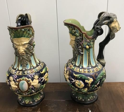 Pair of Antique Figural Majolica Ewer / Pitchers (1 of 6)