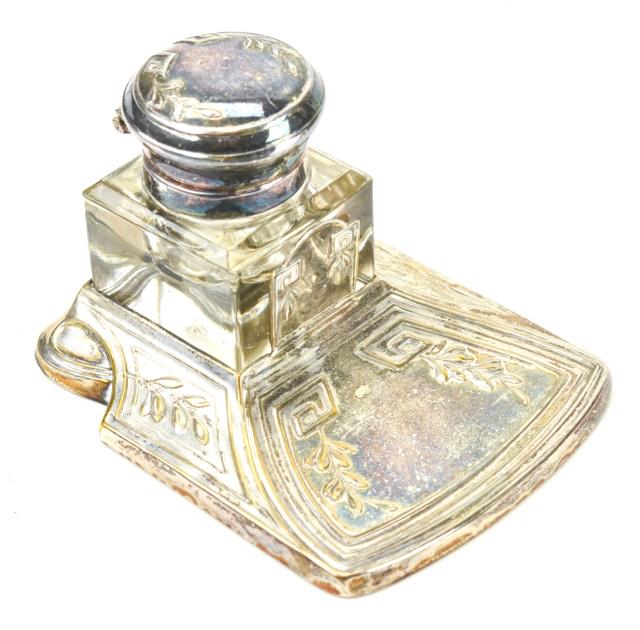 Antique Silver Plate Greek Key Motif Inkwell (1 of 10)