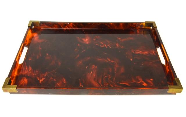 Mid C Modern Faux Tortoise Serving Tray w Brass (1 of 8)