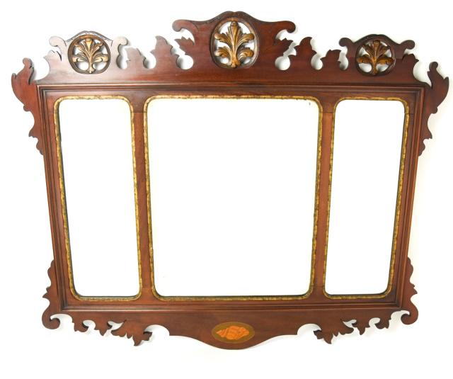Antique Hepplewhite Carved 3 Panel Mirror w Shell (1 of 7)
