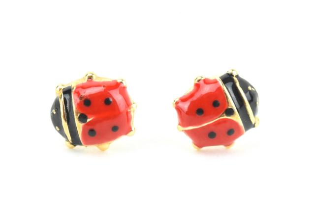 Pair of 14kt Gold & Enamel Lady Bug Earrings (1 of 5)