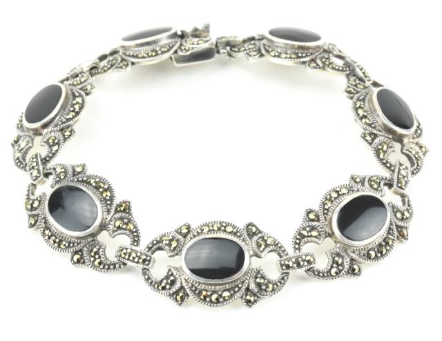 Art Deco Style Sterling Marcasite Onyx Bracelet (1 of 7)