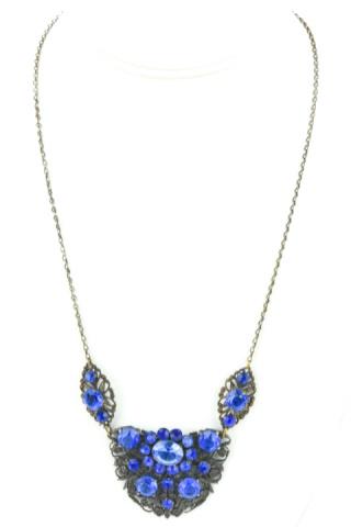 Antique Czech Style Art Deco Blue Crystal Necklace: Antique Czech Style Art Deco Blue Crystal Necklace. Floral motif. Measures approximately 21 inches in length.