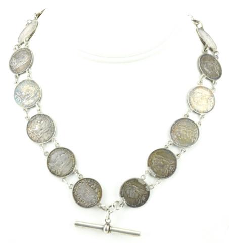 Antique 19th C Sterling Silver Coin Necklace (1 of 6)