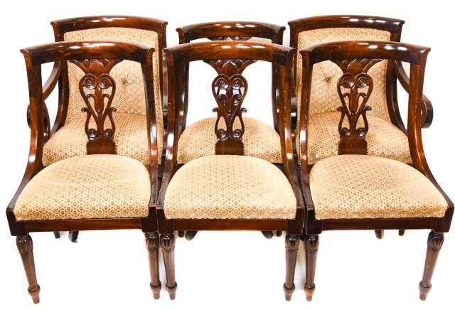 6 Biedermeier Carved Upholstered Dining Chairs (1 of 10)