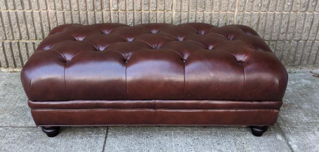 Tufted Brown Leather Upholstered Ottoman (1 of 3)
