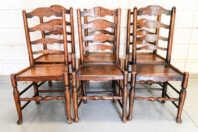 Set 6 Antique Carved Ladder Back Dining Chairs (1 of 9)