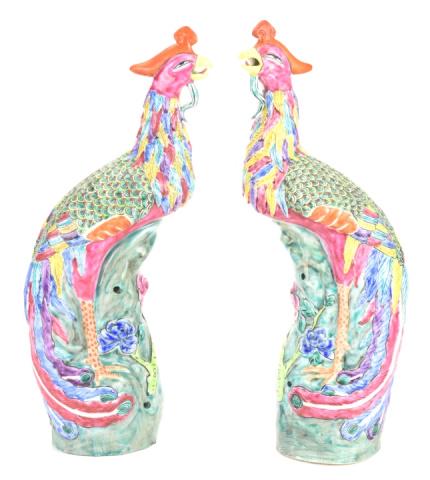 Pair Antique Chinese Polychrome Phoenix Birds (1 of 10)
