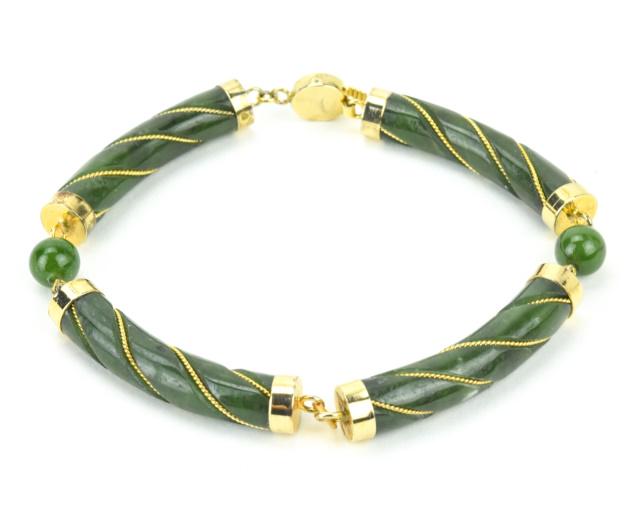 Chinese Carved Green Jade Panel Bracelet (1 of 7)