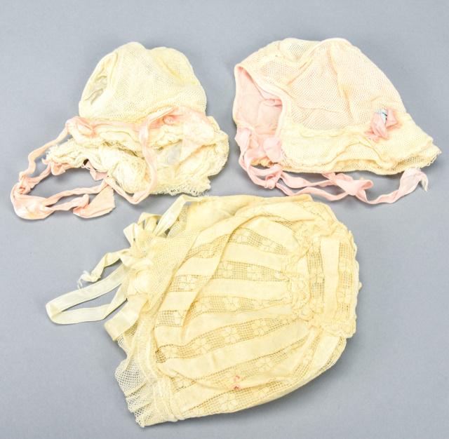 Three (3)  Antique 19th C Doll Bonnets (1 of 7)