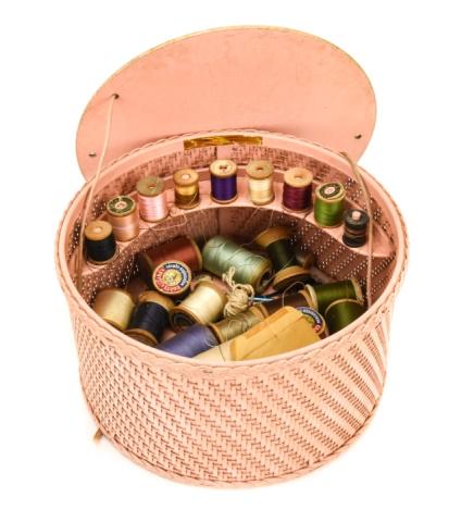 Antique Wicker Sewing Basket with Supplies (1 of 8)