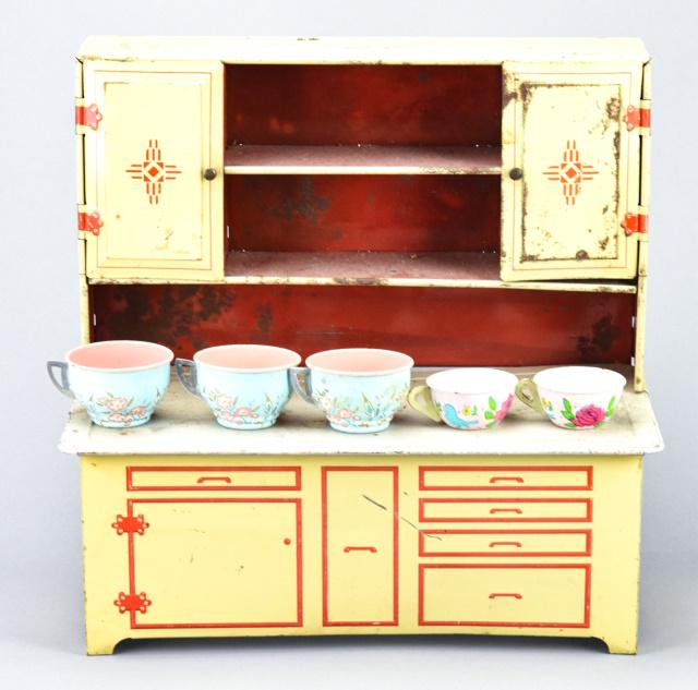 Antique Lithographed Tin Doll Size Kitchen Hutch (1 of 8)