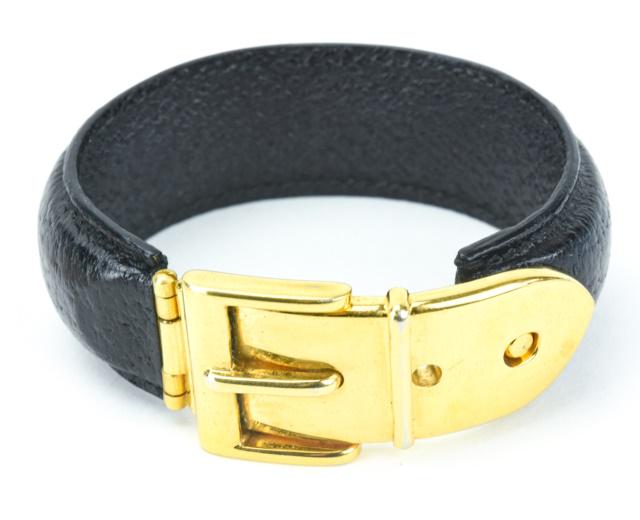 Vintage Gucci Leather & Gilt Metal Buckle Bracelet (1 of 7)