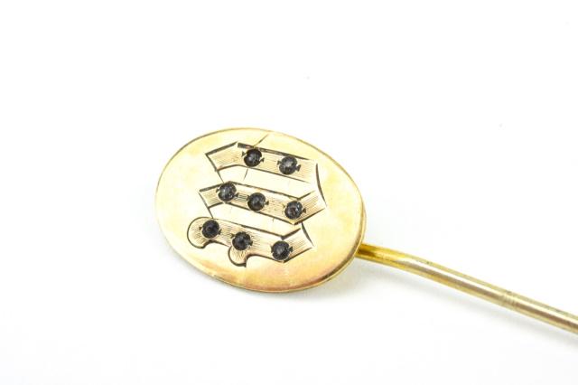 Antique 19th C 10 KT Gold "W" Monogram Stick Pin (1 of 7)